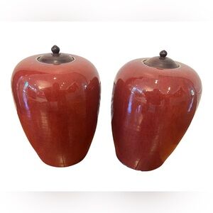 Circa 1860 Antique Chinese Sangre De Boeuf Jars-a Pair